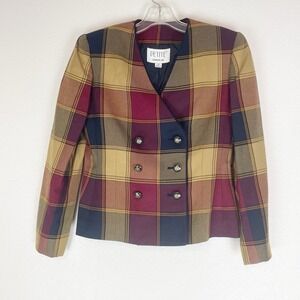 VTG Petite Sophisticate Blazer Size 0P Plaid Academia Preppy Chic Old Money 90s